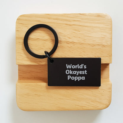 Funny Poppa Gifts Men Keychain Quote - Gifts from Family to World's Okayest Poppa - Image 2