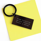 Funny Stamp Collecting Keychain Gifts for Birthday, 'Stamp Collecting Because Stabbing People Is Wrong.' Engraved Message, Stainless Steel Keychain for Men and Women, Friends and Family