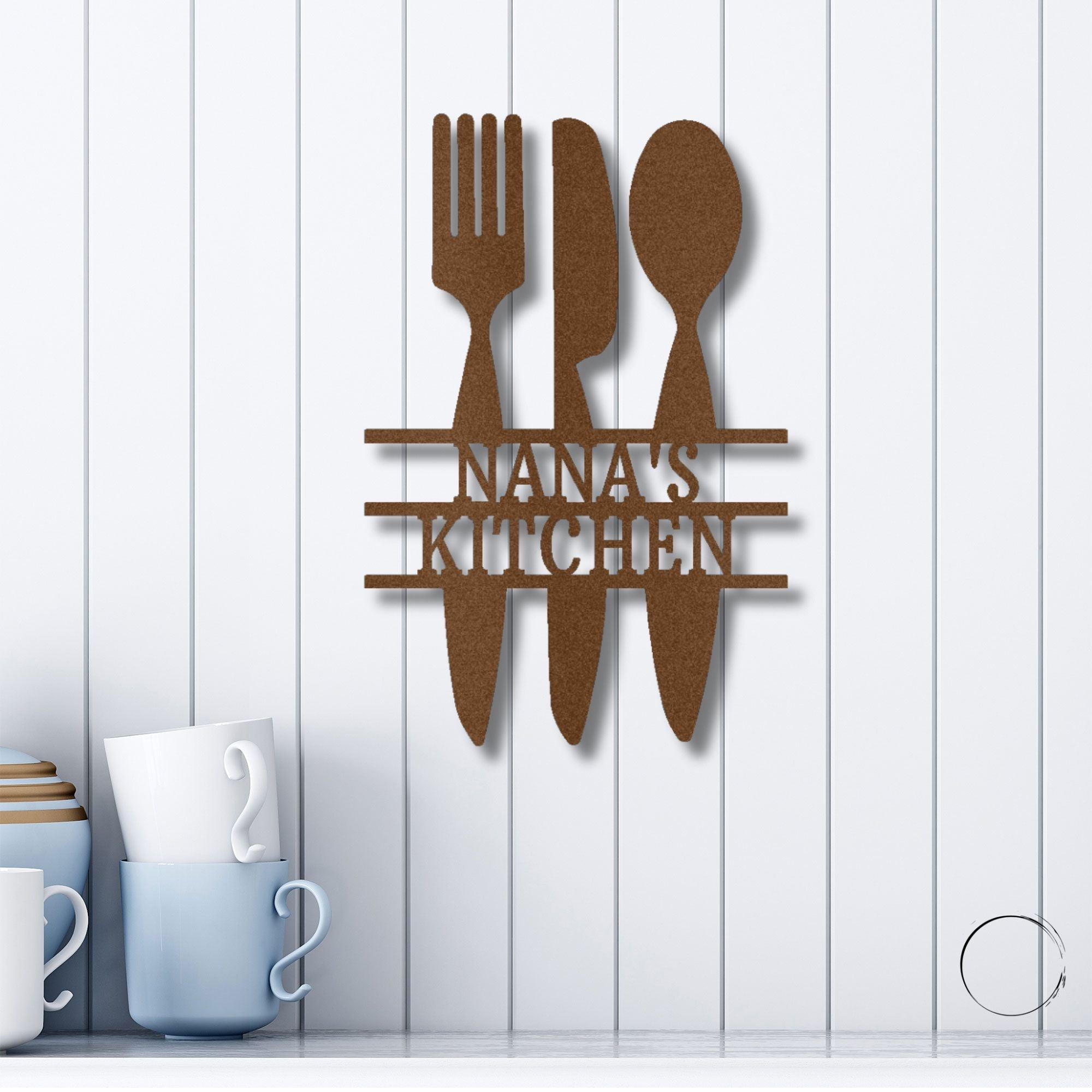 Kitchen Utensil Monogram Personalized Indoor Outdoor Steel Wall Sign Art - Mallard Moon Gift Shop