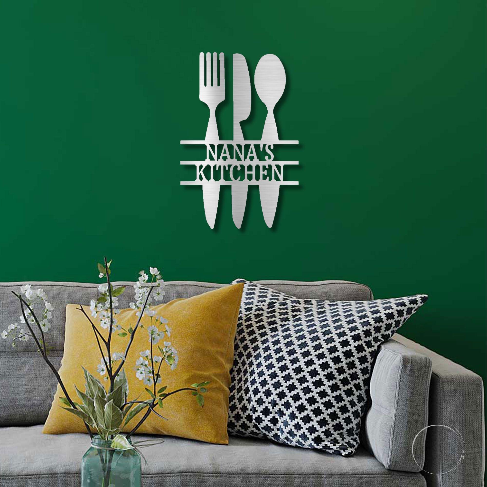 Kitchen Utensil Monogram Personalized Indoor Outdoor Steel Wall Sign Art - Mallard Moon Gift Shop