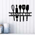 Personalized Kitchen Metal Sign Custom Family Name Wall Art Baking Utensil Decor Farmhouse Kitchen Sign Cooking Gift Idea