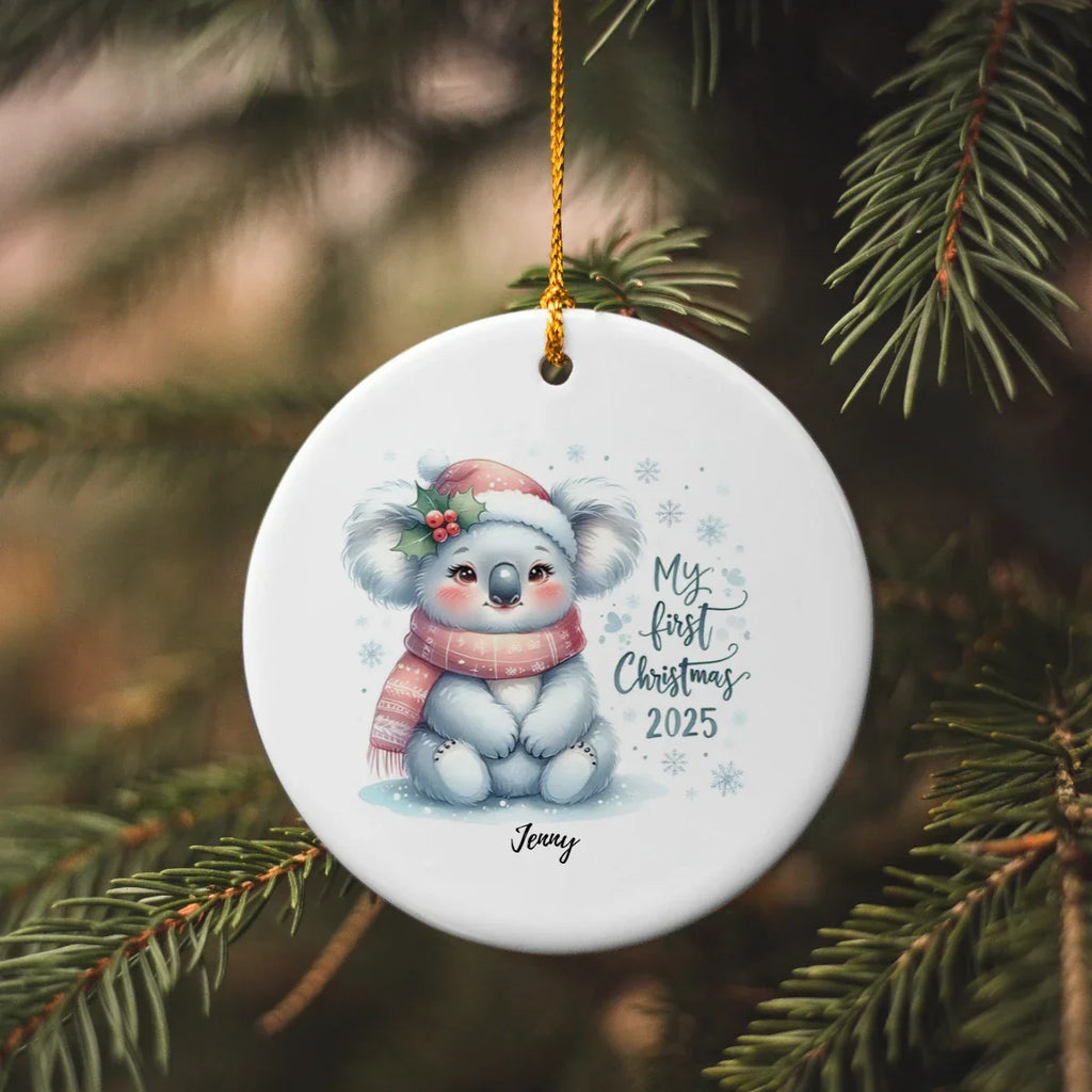 My First Christmas 2025 Koala Ornament – Baby’s First Christmas Keepsake, Cute Newborn Gift, Durable MDF Ornament with Gold Cord