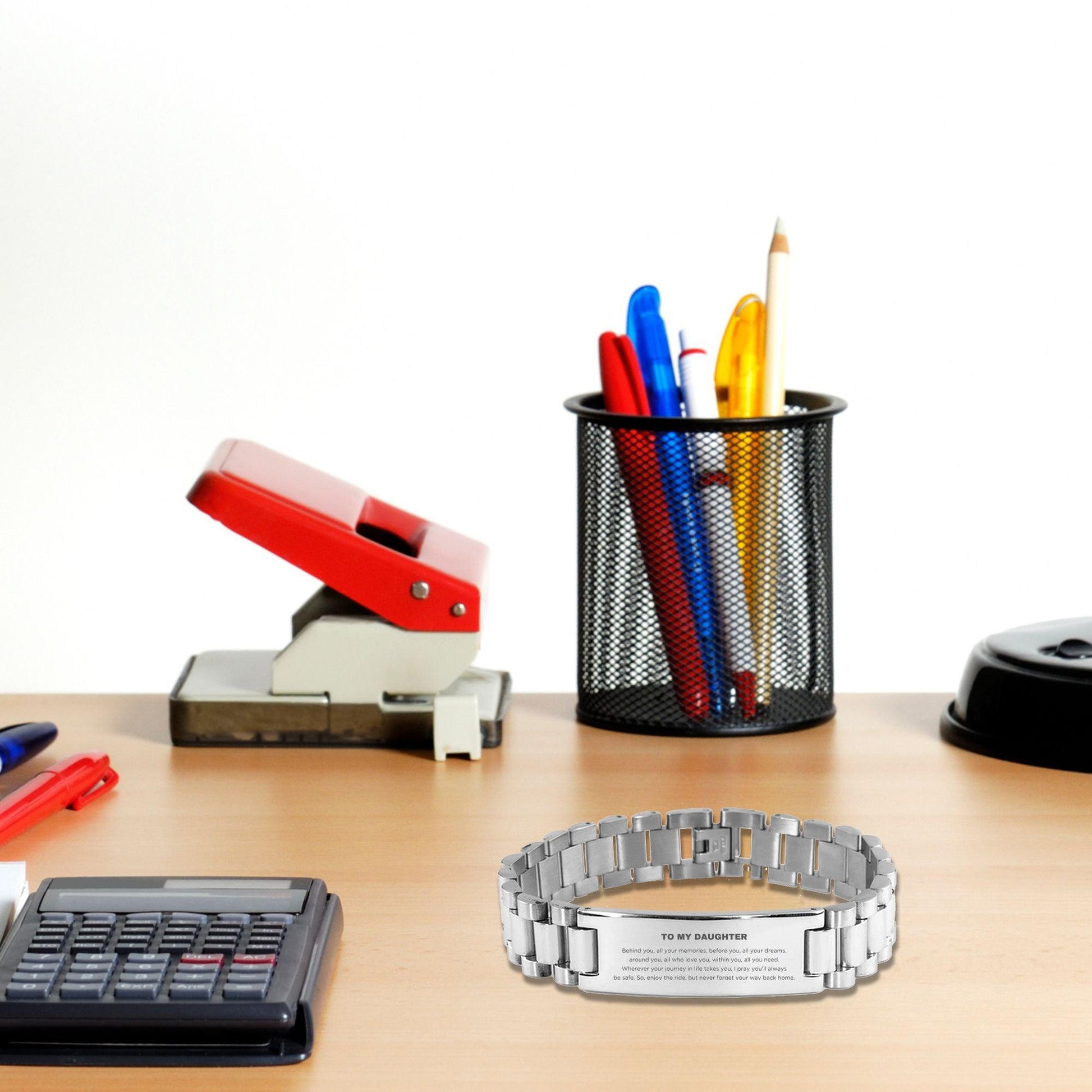 Daughter Ladder Stainless Steel Engraved Bracelet, Sentimental Birthday Christmas - Behind you, all your memories, before you, all your dreams, around you, all who love you, within you, all you need - Mallard Moon Gift Shop