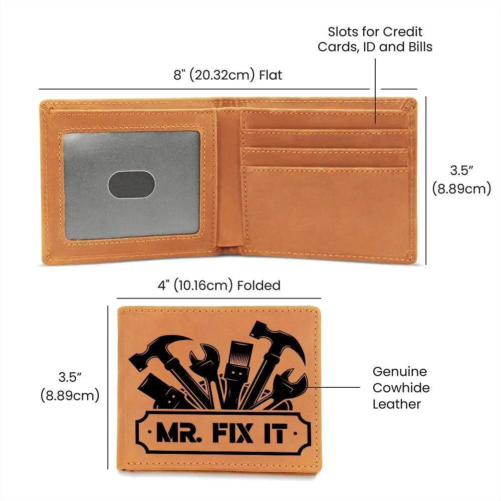 Leather Wallet - Mr. Fixit - Gift for Dad Husband Grandfather DIY Guy