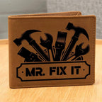 Leather Wallet - Mr. Fixit - Gift for Dad Husband Grandfather DIY Guy