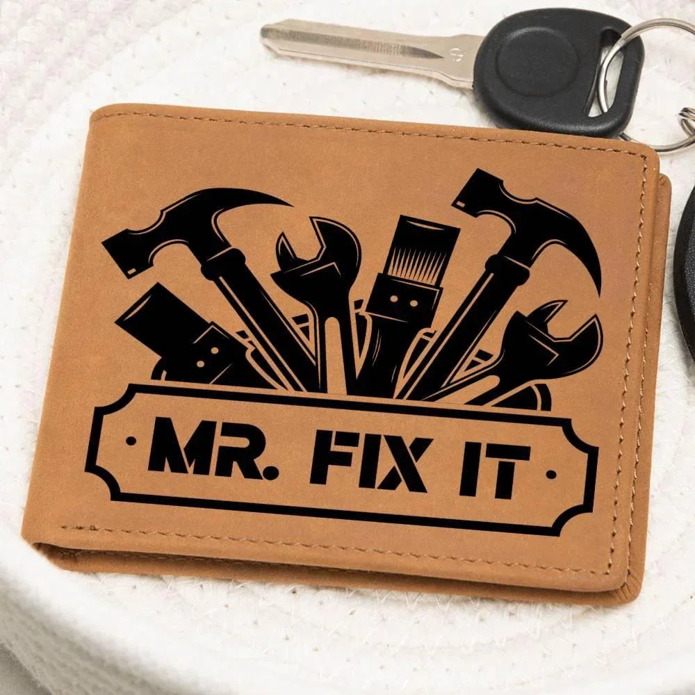 Leather Wallet - Mr. Fixit - Gift for Dad Husband Grandfather DIY Guy