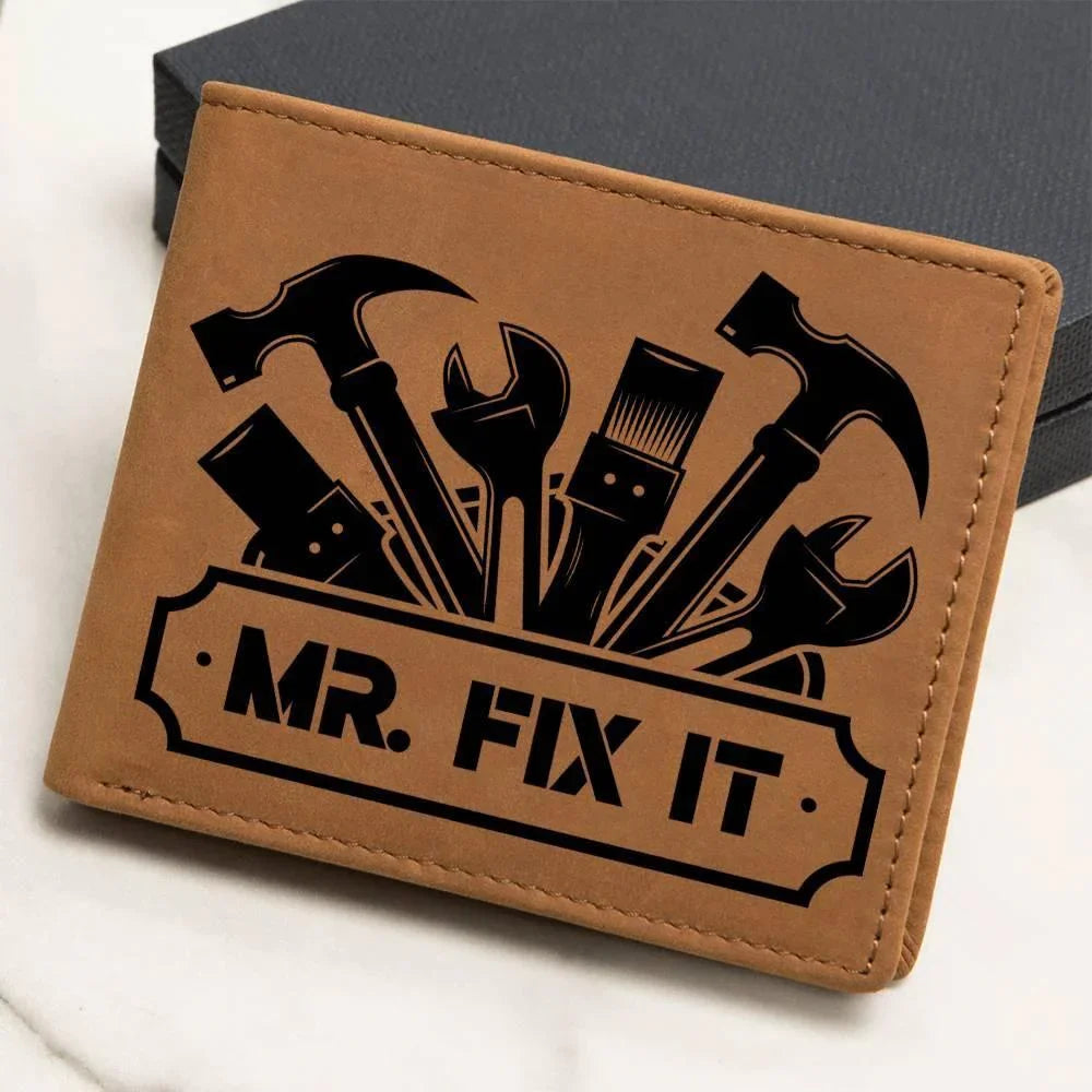 Leather Wallet - Mr. Fixit - Gift for Dad Husband Grandfather DIY Guy