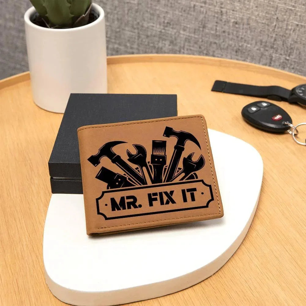 Leather Wallet - Mr. Fixit - Gift for Dad Husband Grandfather DIY Guy
