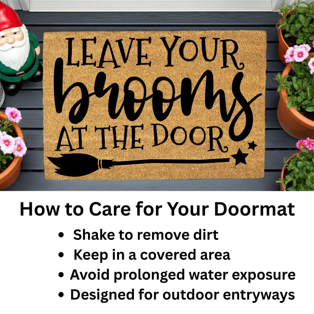Leave Your Brooms at the Door Halloween Doormat – Funny Witch Outdoor Mat