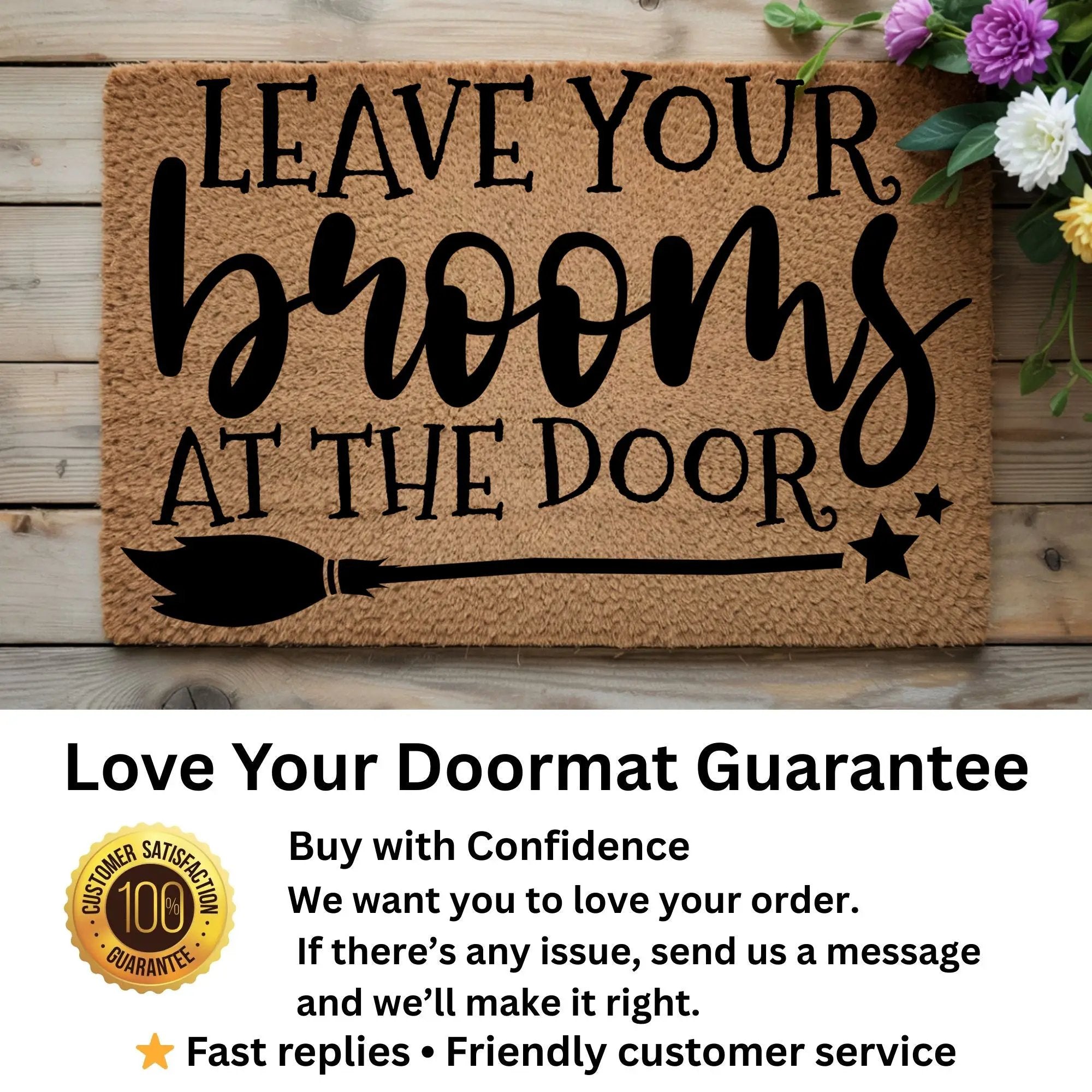 Leave Your Brooms at the Door Halloween Doormat – Funny Witch Outdoor Mat