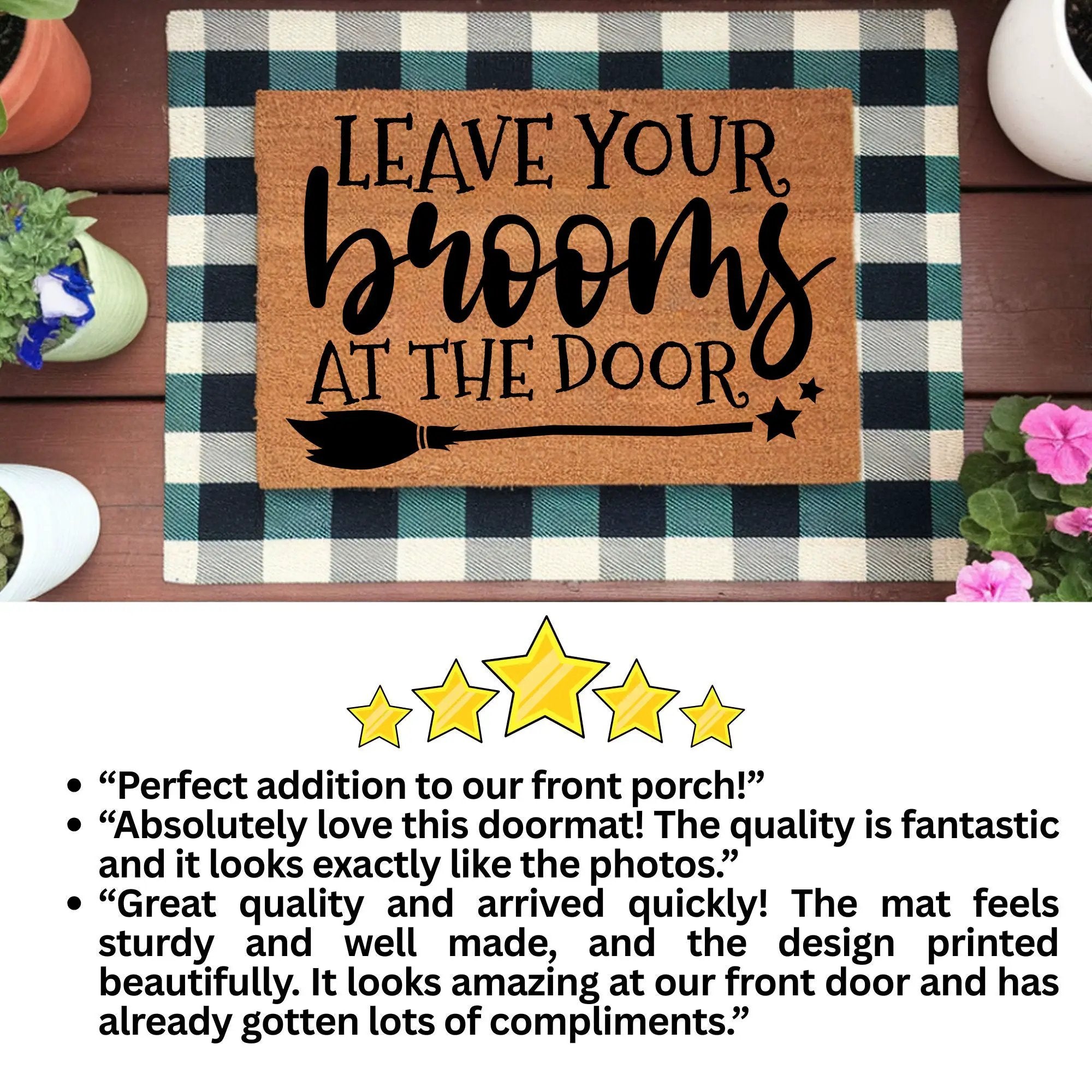 Leave Your Brooms at the Door Halloween Doormat – Funny Witch Outdoor Mat