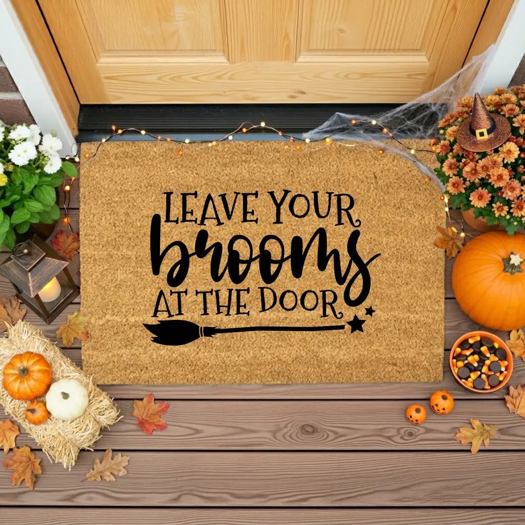 Leave Your Brooms at the Door Halloween Doormat – Funny Witch Outdoor Mat