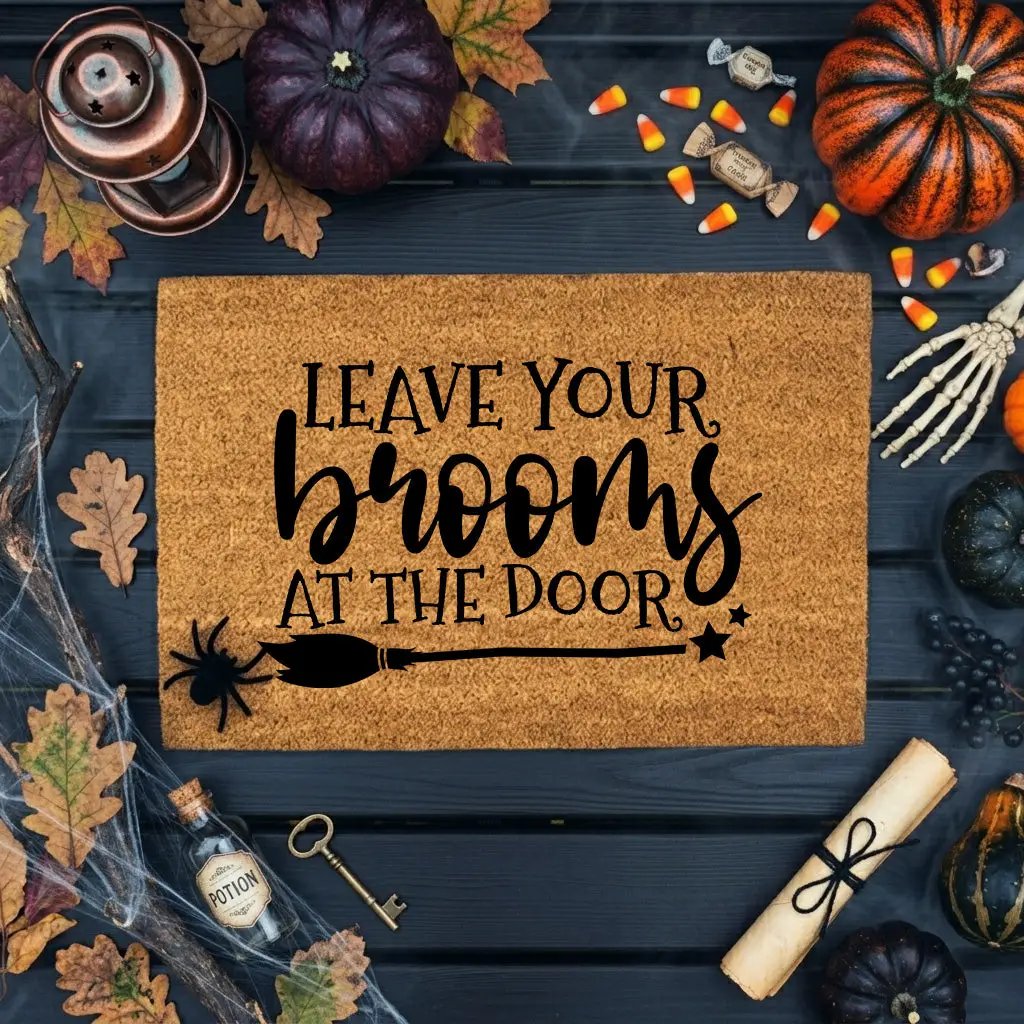 Leave Your Brooms at the Door Halloween Doormat – Funny Witch Outdoor Mat
