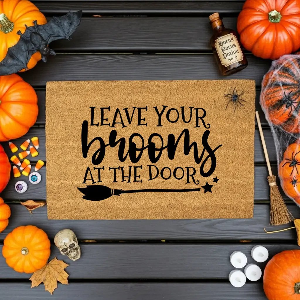 Leave Your Brooms at the Door Halloween Doormat – Funny Witch Outdoor Mat