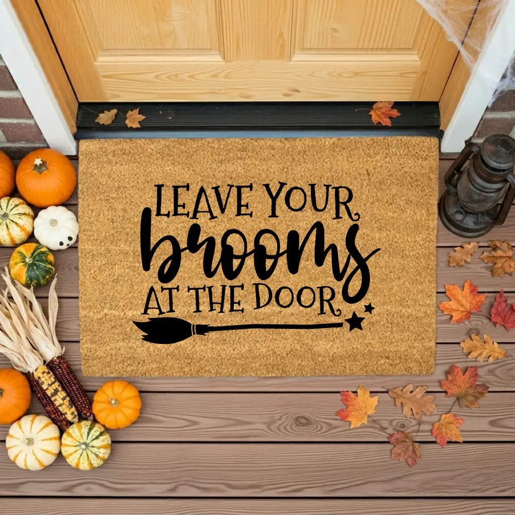 Leave Your Brooms at the Door Halloween Doormat – Funny Witch Outdoor Mat