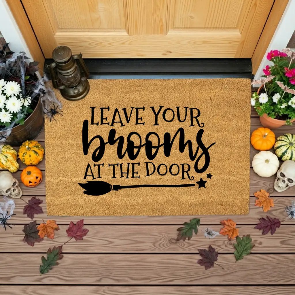 Leave Your Brooms at the Door Halloween Doormat – Funny Witch Outdoor Mat