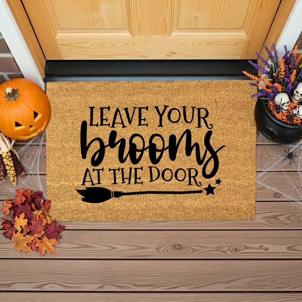 Leave Your Brooms at the Door Halloween Doormat – Funny Witch Outdoor Mat