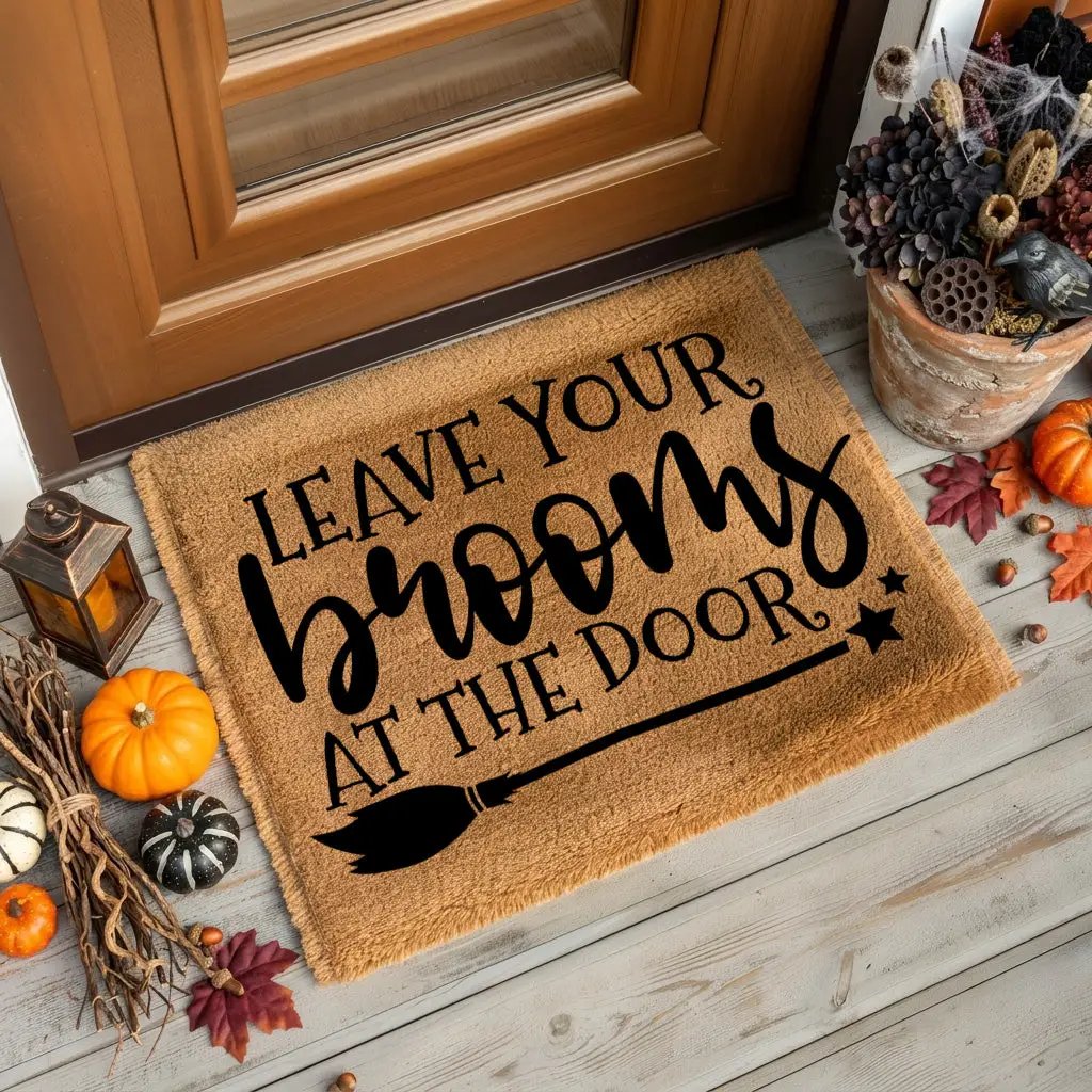 Leave Your Brooms at the Door Halloween Doormat – Funny Witch Outdoor Mat