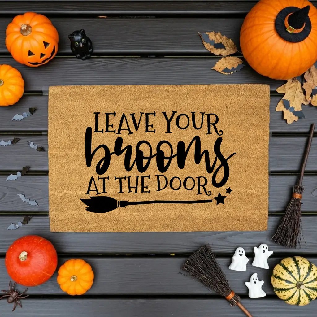 Leave Your Brooms at the Door Halloween Doormat – Funny Witch Outdoor Mat