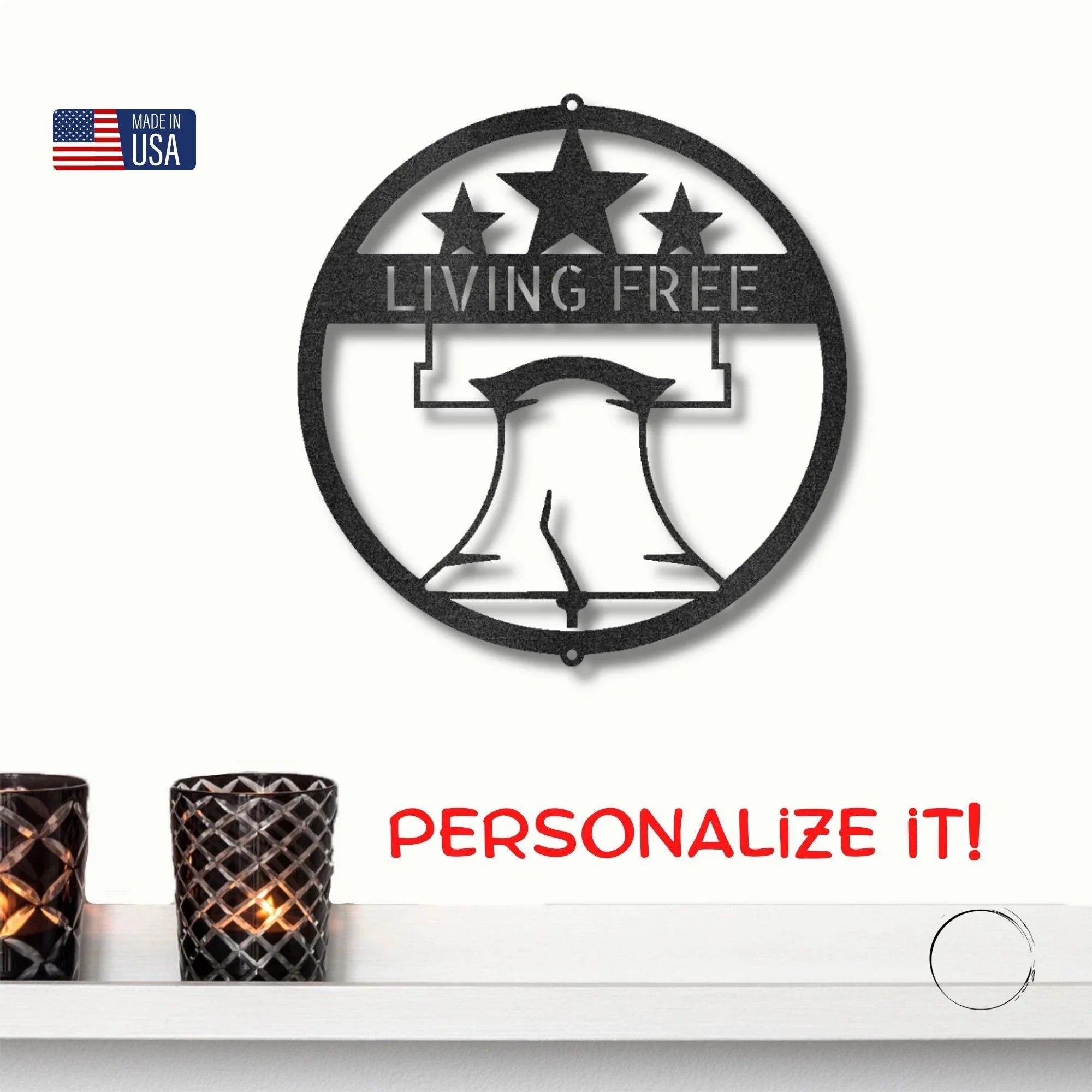 Liberty Bell Metal Personalized Wall Sign – Patriotic Steel Wall Art – Indoor/Outdoor American Decor – Made in USA