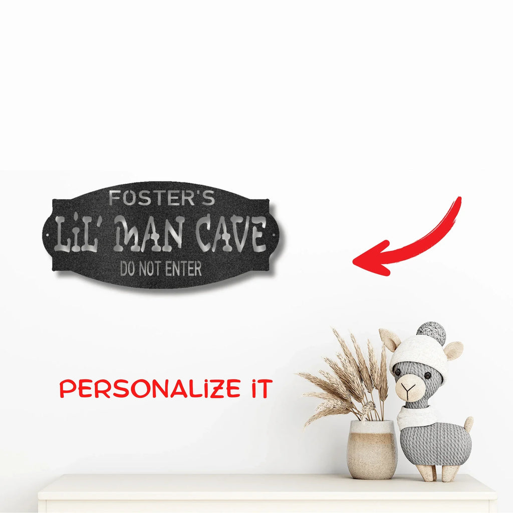 Lil Man Cave Personalized Name Indoor Outdoor Steel Wall Sign Metal Art Boy Room Decoration