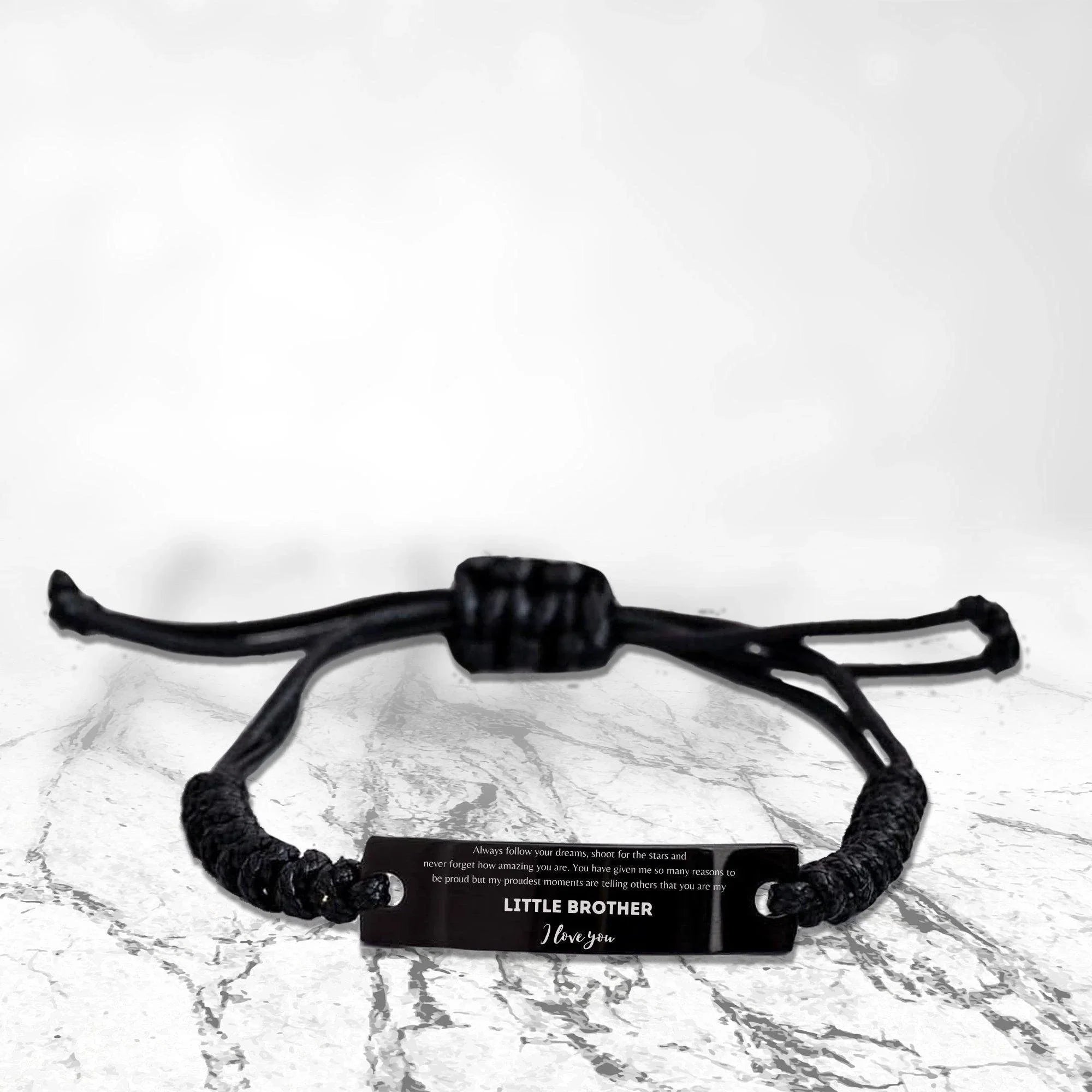 Little Brother Black Rope Engraved Bracelet - Always follow your dreams, never forget how amazing you are Birthday Christmas Gifts