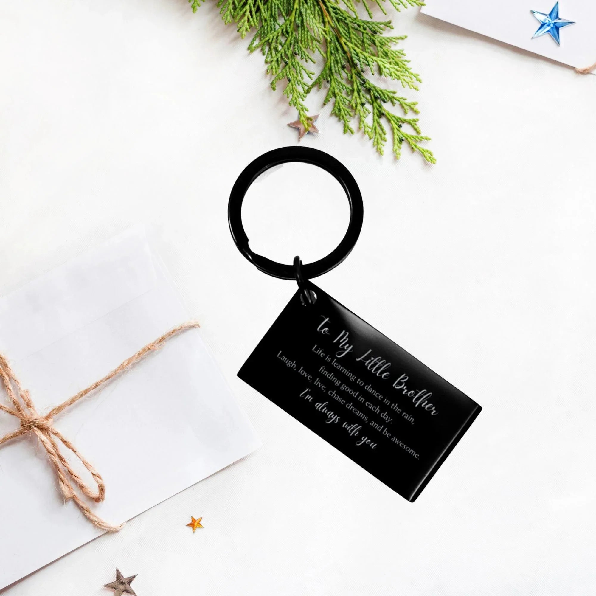 Little Brother Engraved Keychain, Motivational Birthday Gifts To My Little Brother Life is learning to dance in the rain, . I'm always with you