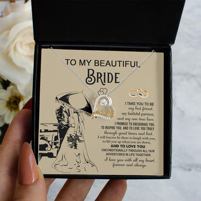 To My Beautiful Bride - My Best Friend, Faithful Partner Love Dancing Heart Pendant Necklace Wedding Day Gift - Mallard Moon Gift Shop