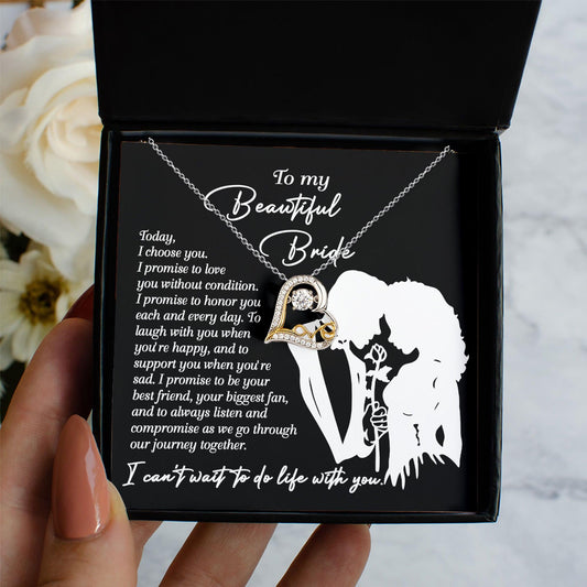 To My Beautiful Bride - I Choose You Love Dancing Heart Pendant Necklace Wedding Day Gift from Groom - Mallard Moon Gift Shop