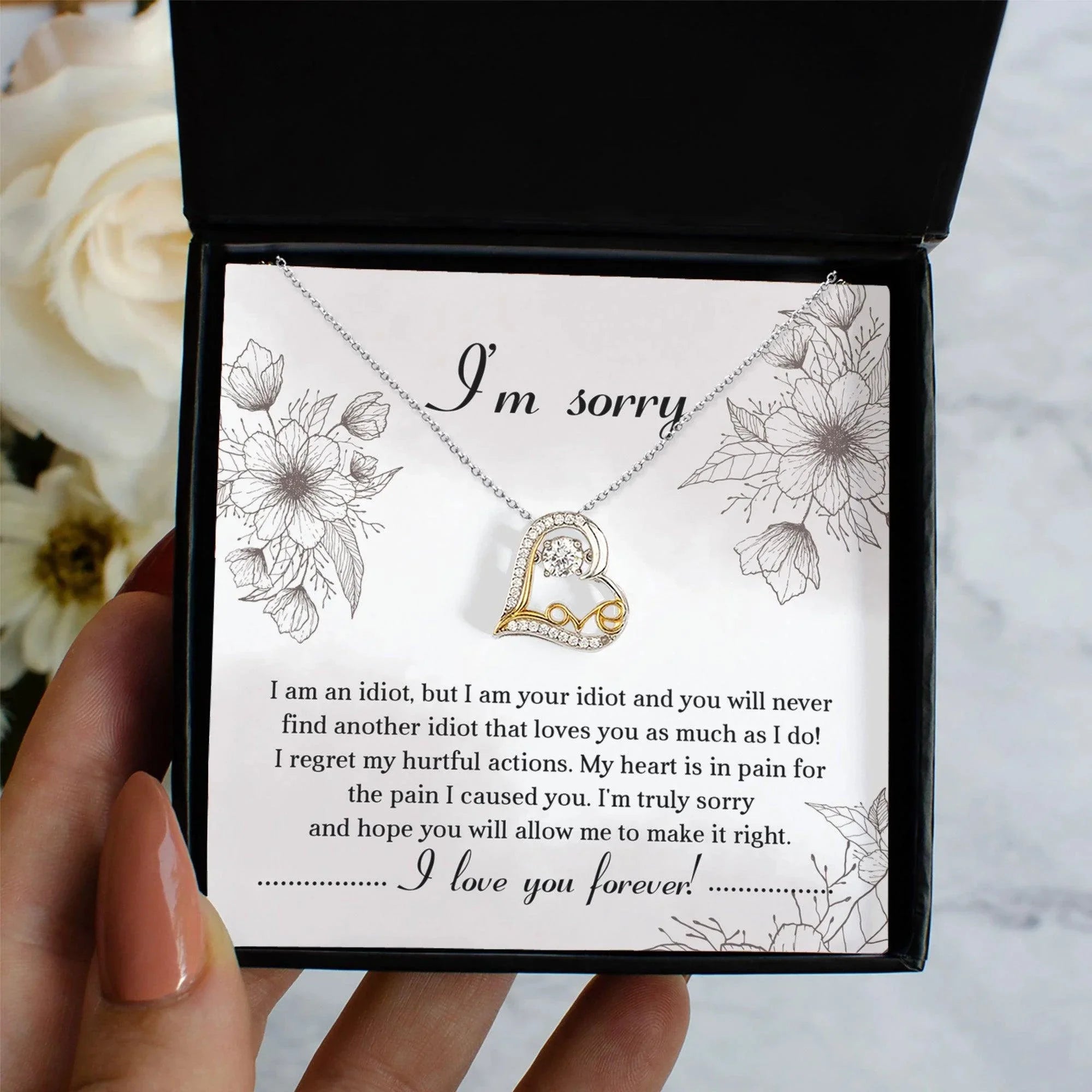 Apology Gift for Her - Sorry For The Pain I Caused You - Love Dancing Heart Pendant Necklace