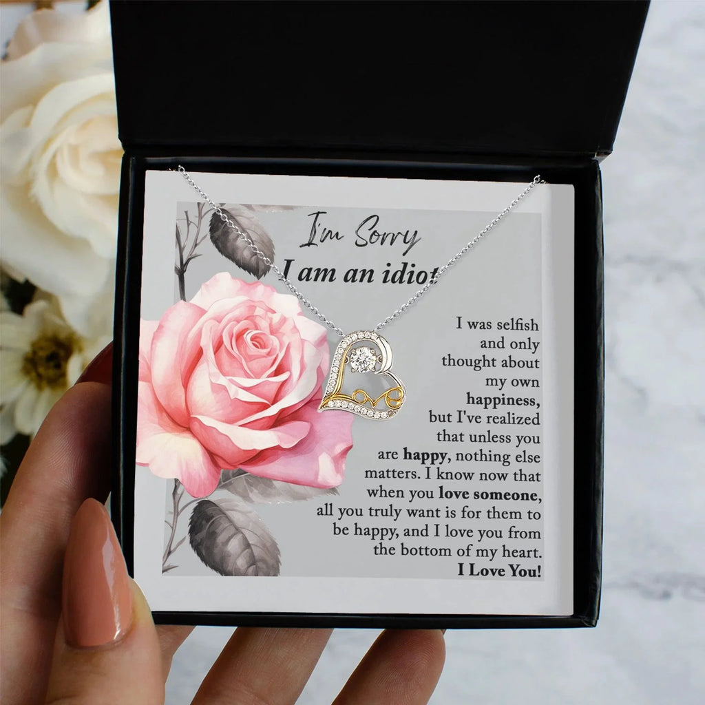 Apology Gift for Her - I'm Sorry I am an Idiot - Love Dancing Heart Pendant Necklace