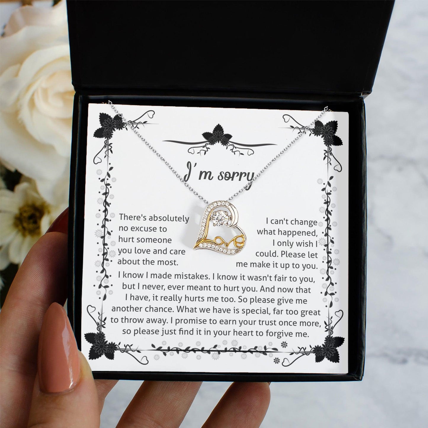 Apology Gift - I'm Sorry, No Excuse, Another Chance - Love Dancing Heart Pendant Necklace - Mallard Moon Gift Shop