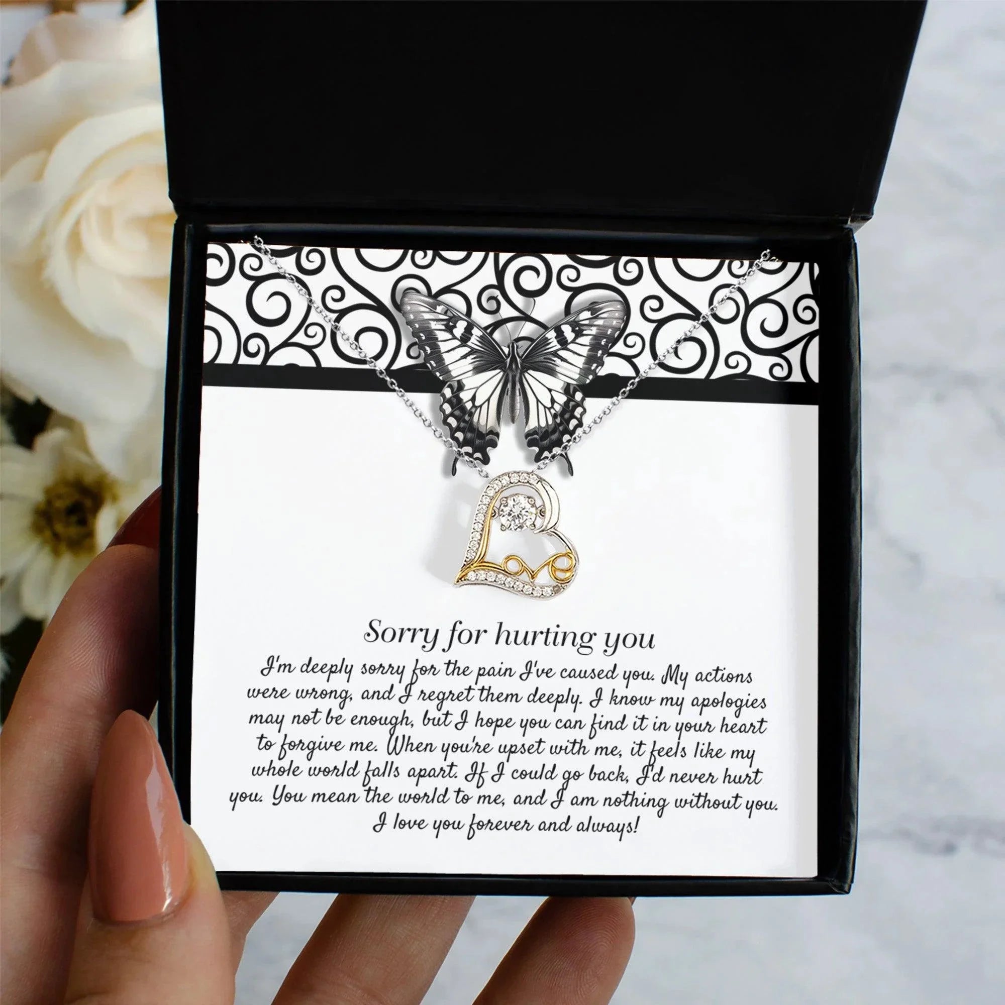 Apology Gift - Sorry for Hurting You - I am Nothing Without You - Love Dancing Heart Pendant Necklace
