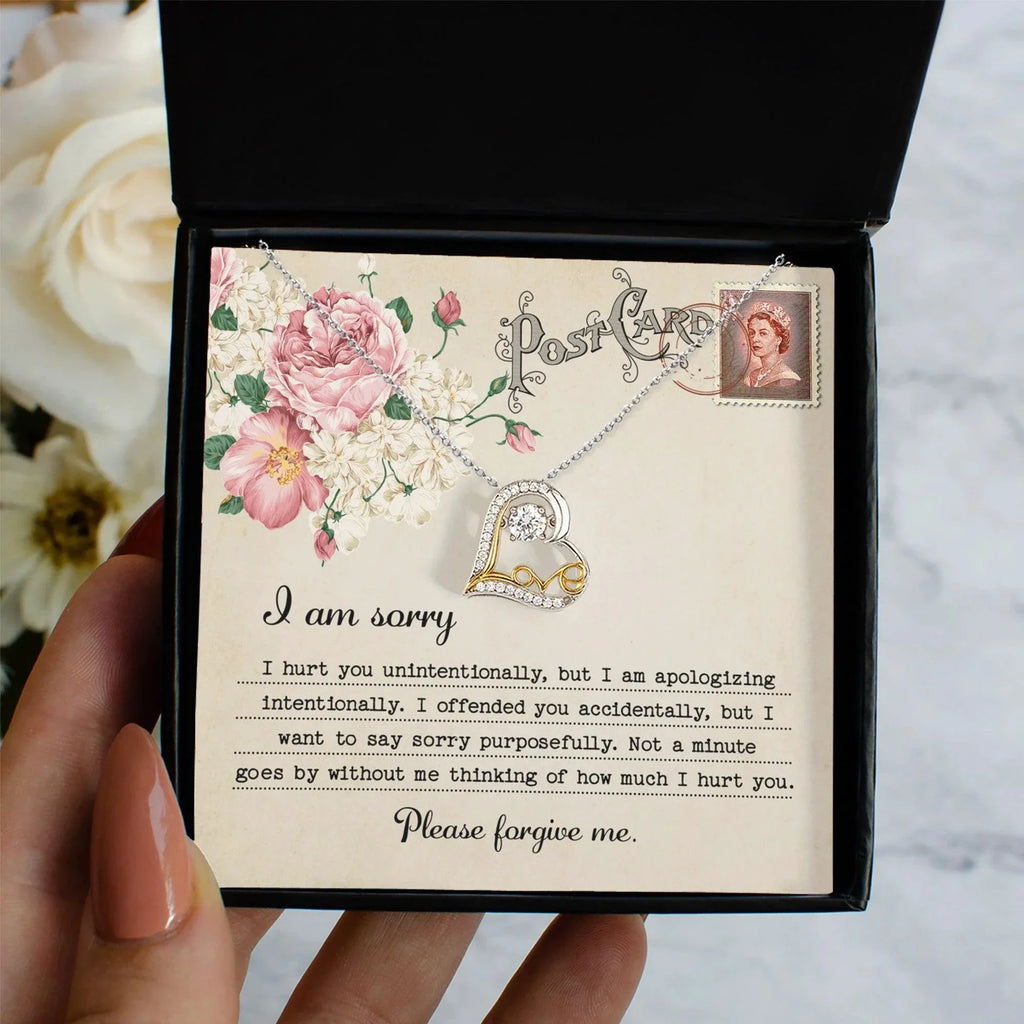 Forgive Me Gift - Sorry I Hurt You, I am Apologizing Intentionally - Love Dancing Heart Pendant Necklace