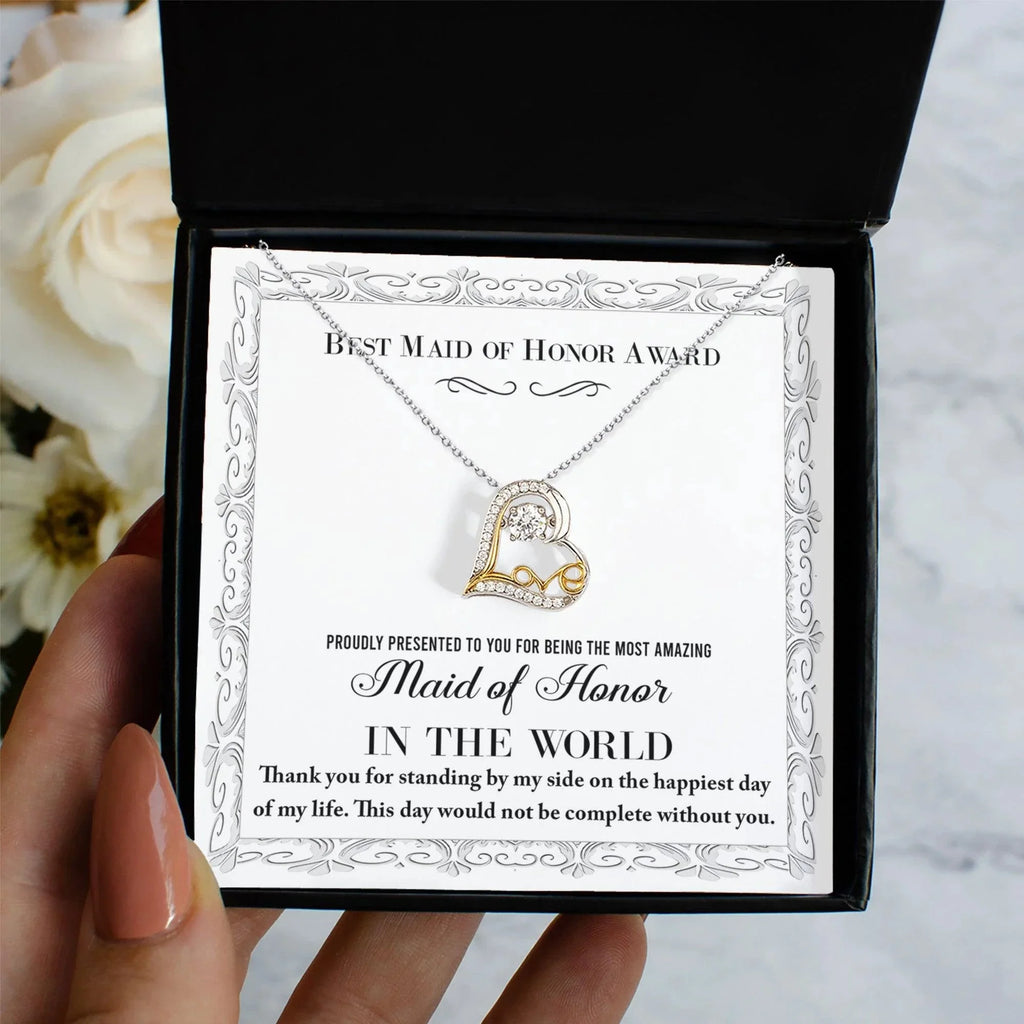 Maid of Honor Wedding Day Gift -Thank You Happiest Day Of My Life - Love Dancing Love Pendant Necklace