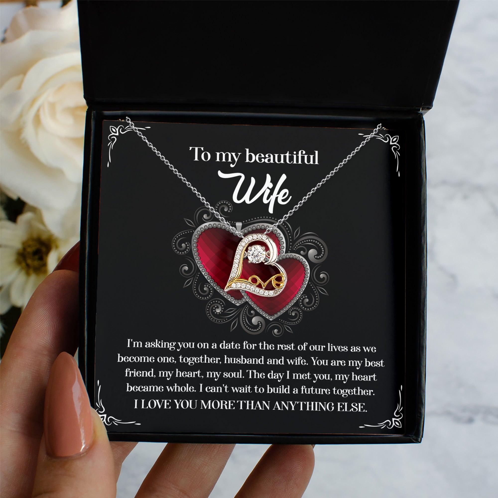 Wife Wedding Day We Become One Together Love Dancing Heart Pendant Necklace Gift for Bride from Groom - Mallard Moon Gift Shop