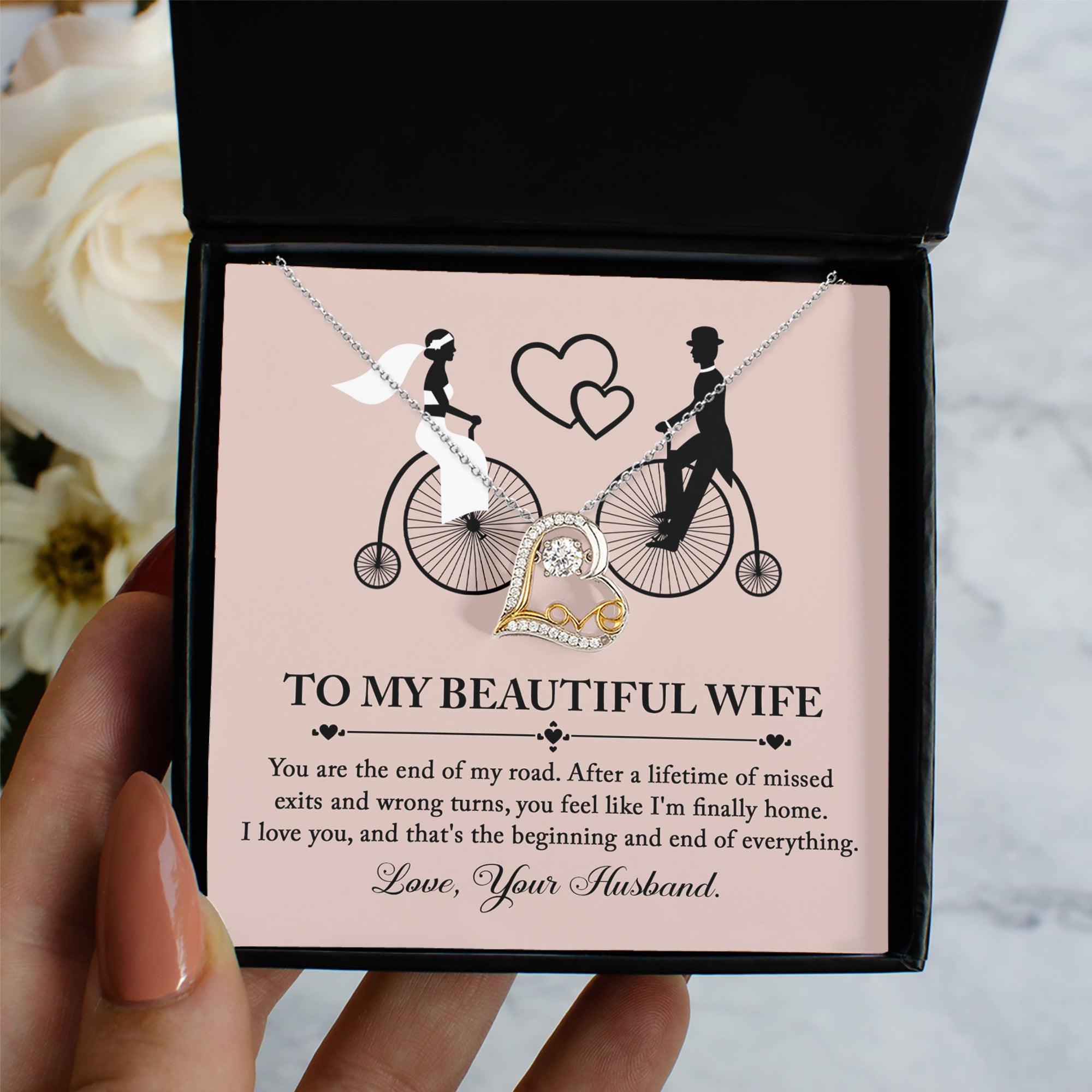 Wife Wedding Day Gift From Husband I am Finally Home Love Dancing Heart Pendant Necklace Gift for Bride from Groom - Mallard Moon Gift Shop