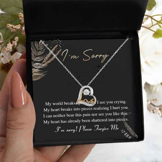 Apology Gift for Girlfriend, Wife, Soulmate - Sorry, See You Crying - Love Dancing Heart Pendant Necklace - Mallard Moon Gift Shop