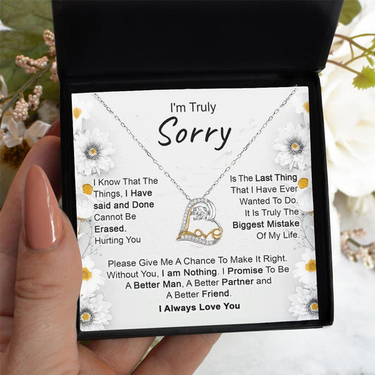 Apology Gift for Girlfriend, Wife, Soulmate - I’m Truly Sorry - Love Dancing Heart Pendant Necklace - Mallard Moon Gift Shop