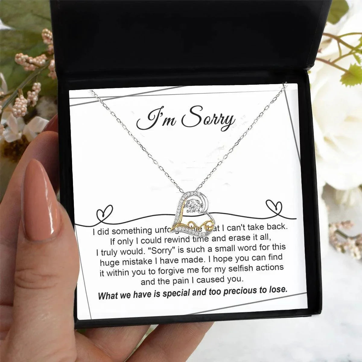 Apology Gift for Girlfriend, Wife, Soulmate - I'm Sorry, Forgive Me for the Pain I Caused You - Love Heart Pendant Necklace