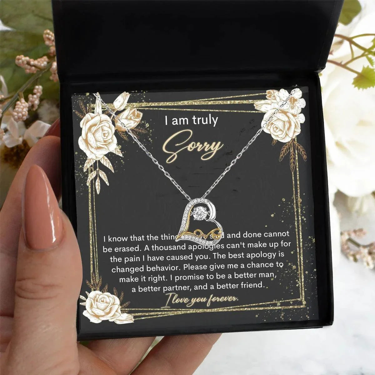 Apology Gift for Girlfriend, Wife, Soulmate - Sorry, Cannot Be Erased - Love Heart Pendant Necklace