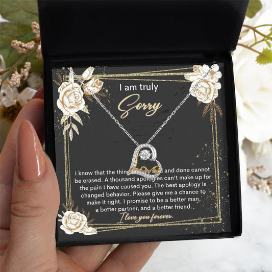Apology Gift for Girlfriend, Wife, Soulmate - Sorry, Cannot Be Erased - Love Heart Pendant Necklace - Mallard Moon Gift Shop