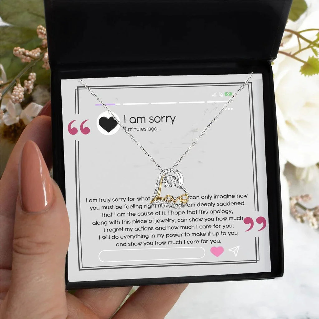 Apology Gift for Girlfriend, Wife, Soulmate - Sorry, I Care For You - Love Heart Pendant Necklace