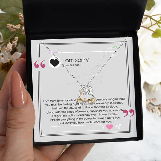Apology Gift for Girlfriend, Wife, Soulmate - Sorry, I Care For You - Love Heart Pendant Necklace - Mallard Moon Gift Shop