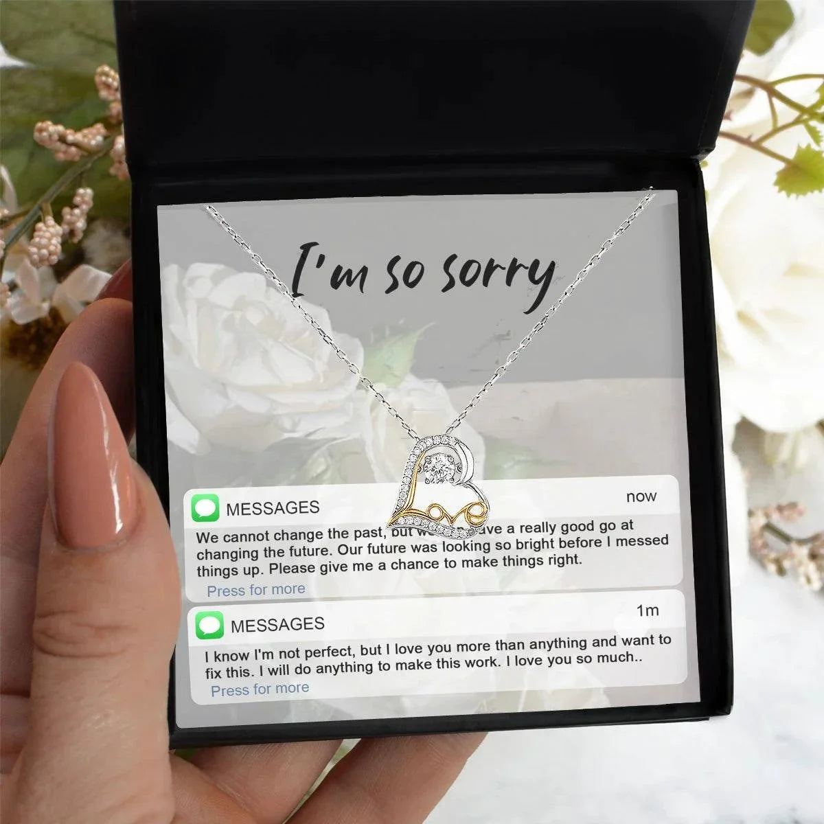 Apology Gift for Girlfriend, Wife, Soulmate - Sorry, I'm Not Perfect - Love Heart Pendant Necklace