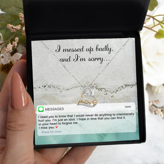 Apology Gift for Girlfriend, Wife, Soulmate - Sorry, I'm Just An Idiot - Love Heart Pendant Necklace - Mallard Moon Gift Shop