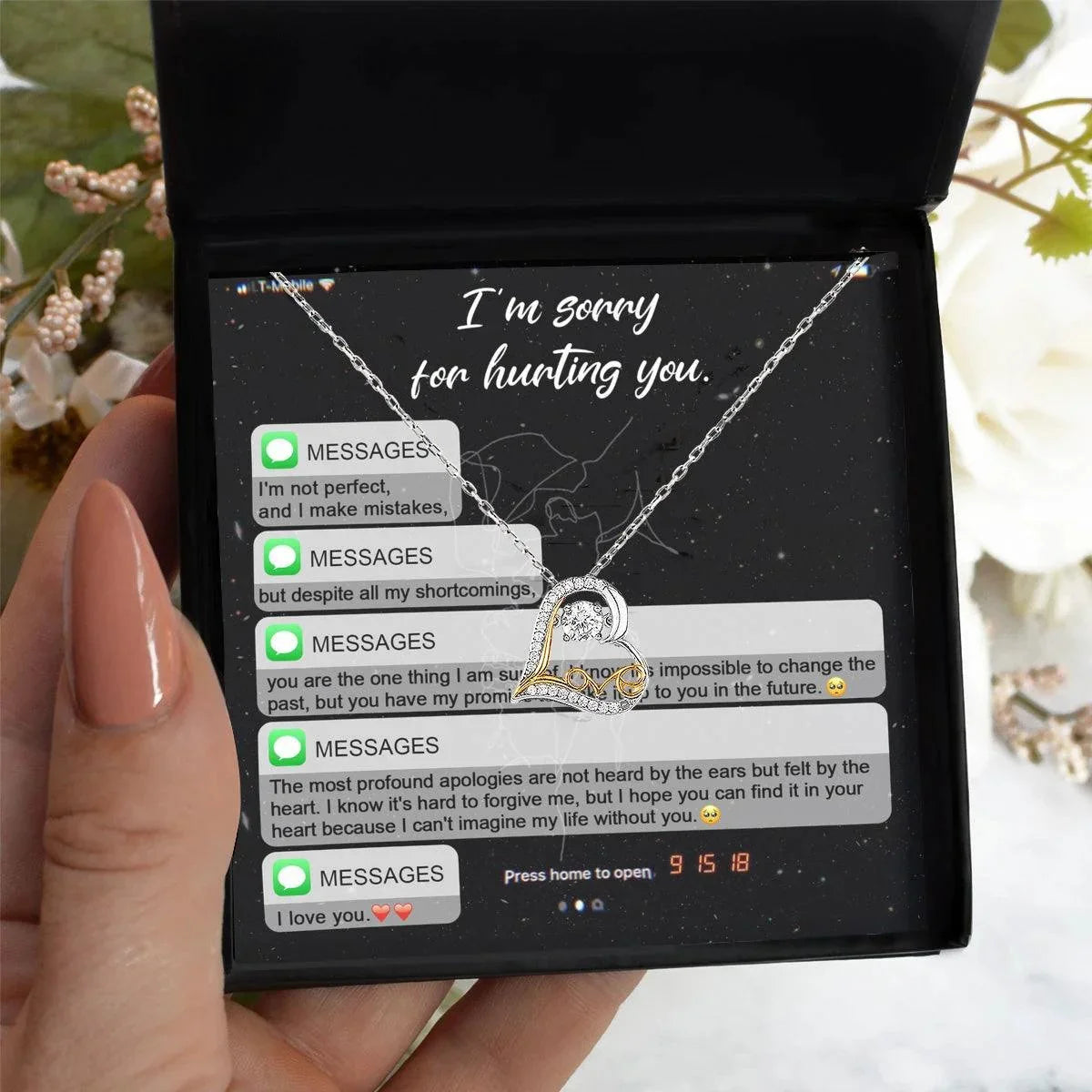 Apology Gift for Girlfriend, Wife, Soulmate - Sorry, Life Without You - Love Heart Pendant Necklace