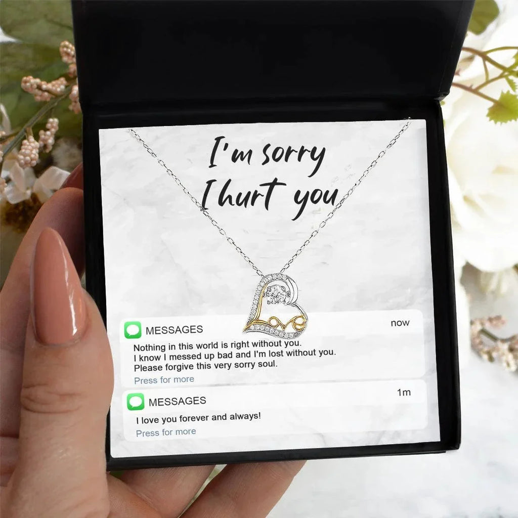 Apology Gift for Girlfriend, Wife, Soulmate - Sorry, Lost Without You - Love Heart Pendant Necklace
