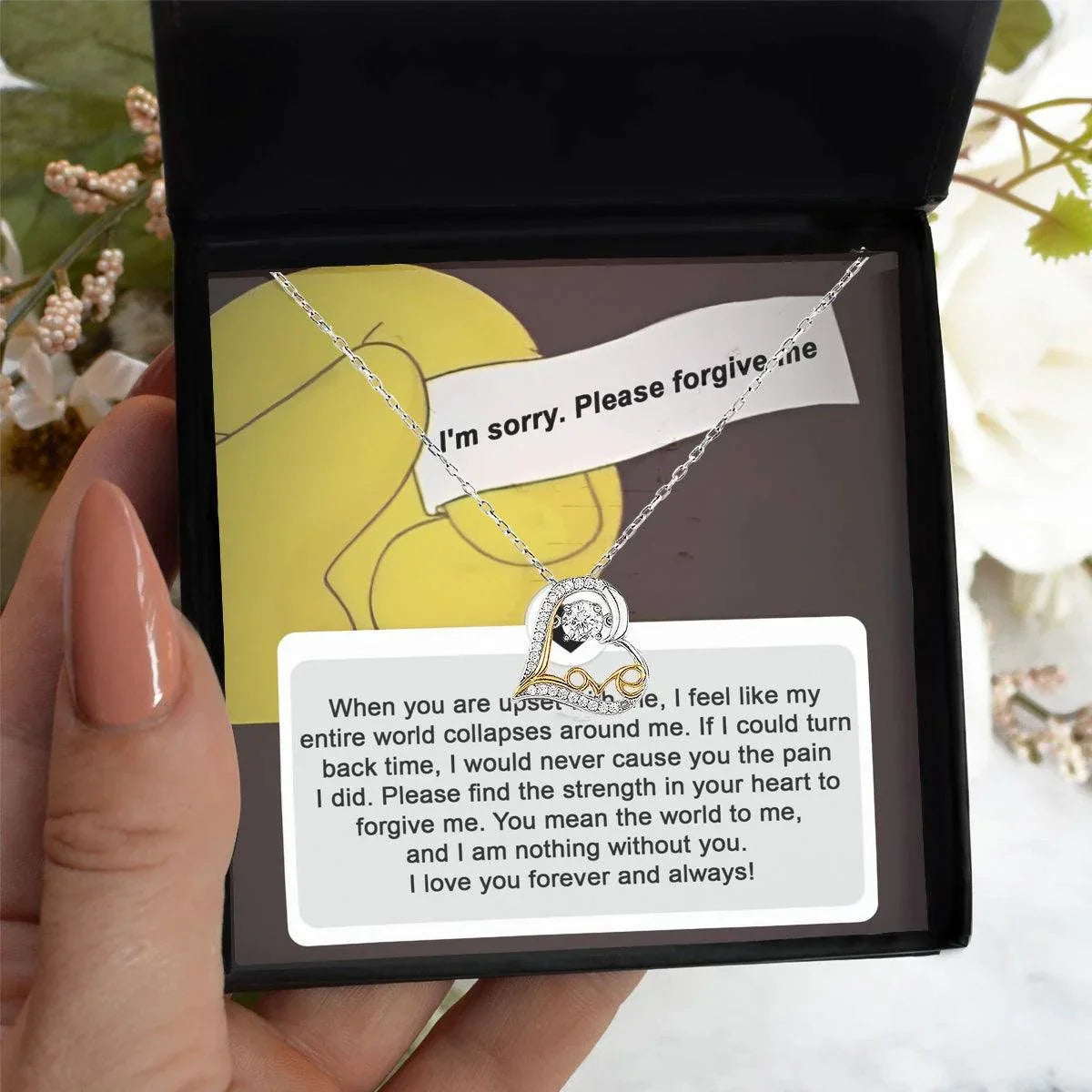 Apology Gift for Girlfriend, Wife, Soulmate - Sorry, Nothing Without You - Love Heart Pendant Necklace
