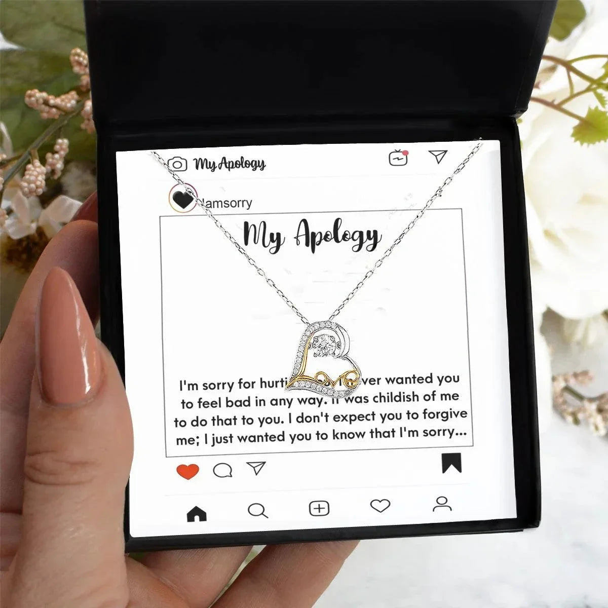 Apology Gift for Girlfriend, Wife, Soulmate - I'm Sorry for Hurting You - Love Heart Pendant Necklace